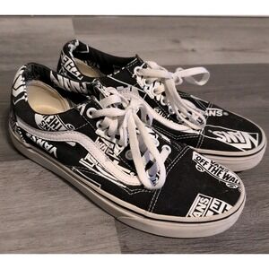 Vans Off The Wall Logo All Over Print Shoe  Black White Unisex Mens 6.5 Womens 8